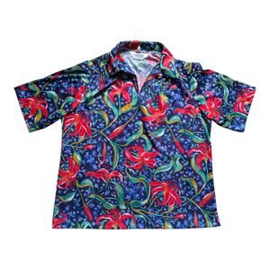 Women's Tropical Pullover Top By Improved Living, Size Medium, Vintage, Polyeste